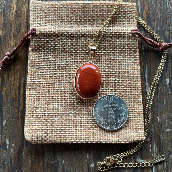 Red Jasper Oval Necklace Crystal Healing Red Jasper Necklace - Picture 2 of 3